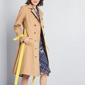 Modcloth Classic Imagination Trench Coat Khaki/Yellow XS